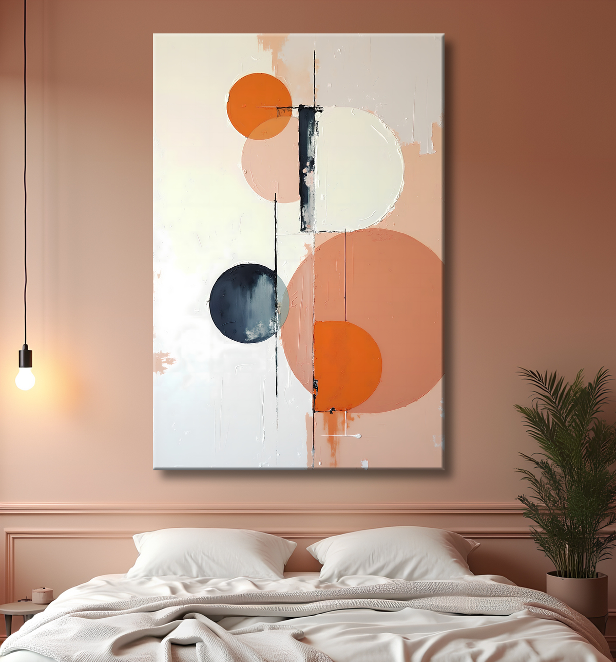 Tableau abstrait géométrique minimaliste aux teintes claires avec decor