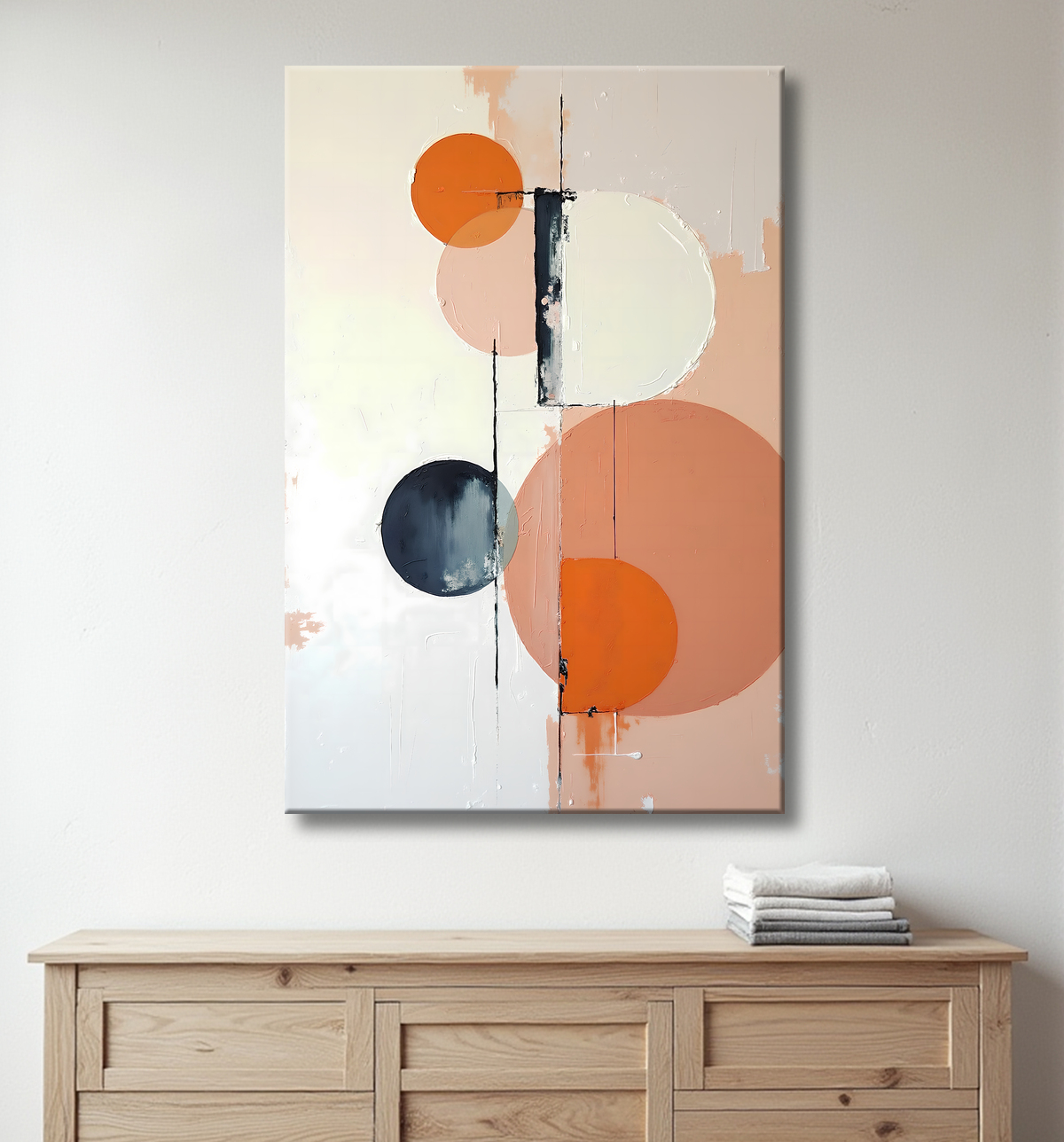 Tableau abstrait géométrique minimaliste aux teintes claires avec decor