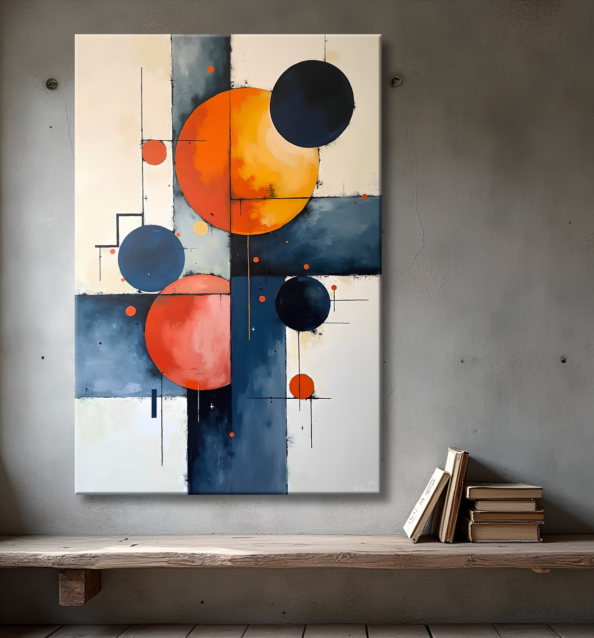 Tableau abstrait géométrique minimaliste aux teintes claires avec decor