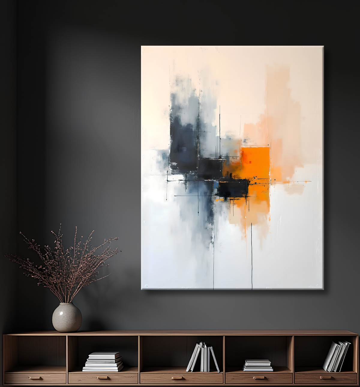 Tableau abstrait géométrique minimaliste aux teintes claires avec decor