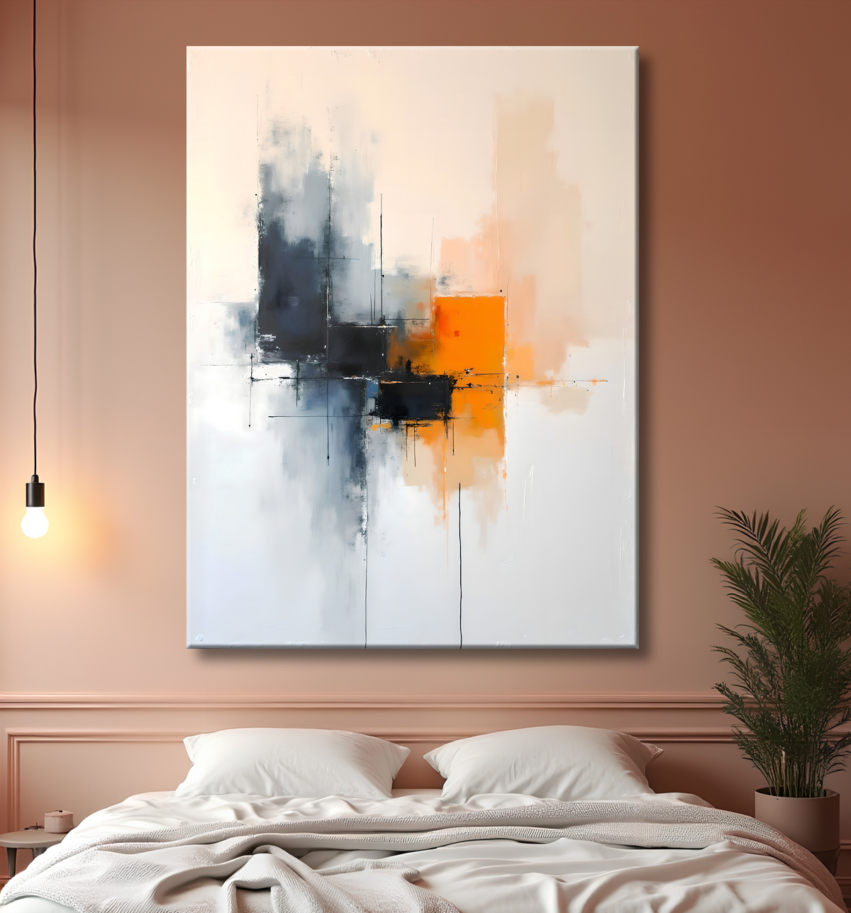 Tableau abstrait géométrique minimaliste aux teintes claires avec decor