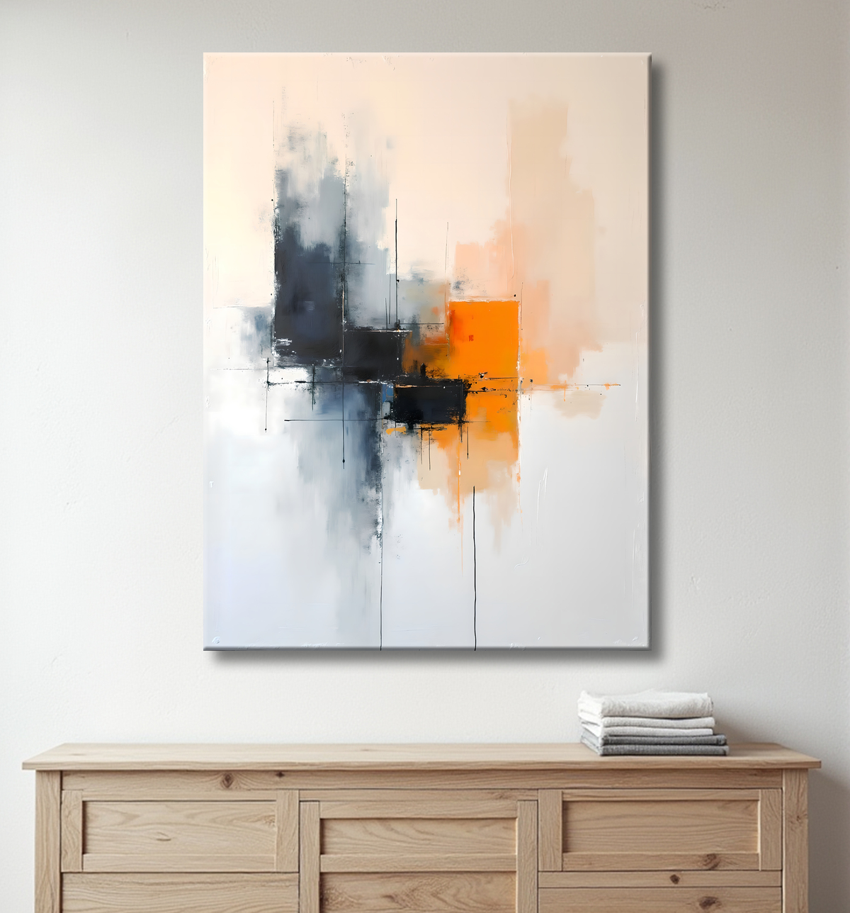 Tableau abstrait géométrique minimaliste aux teintes claires avec decor