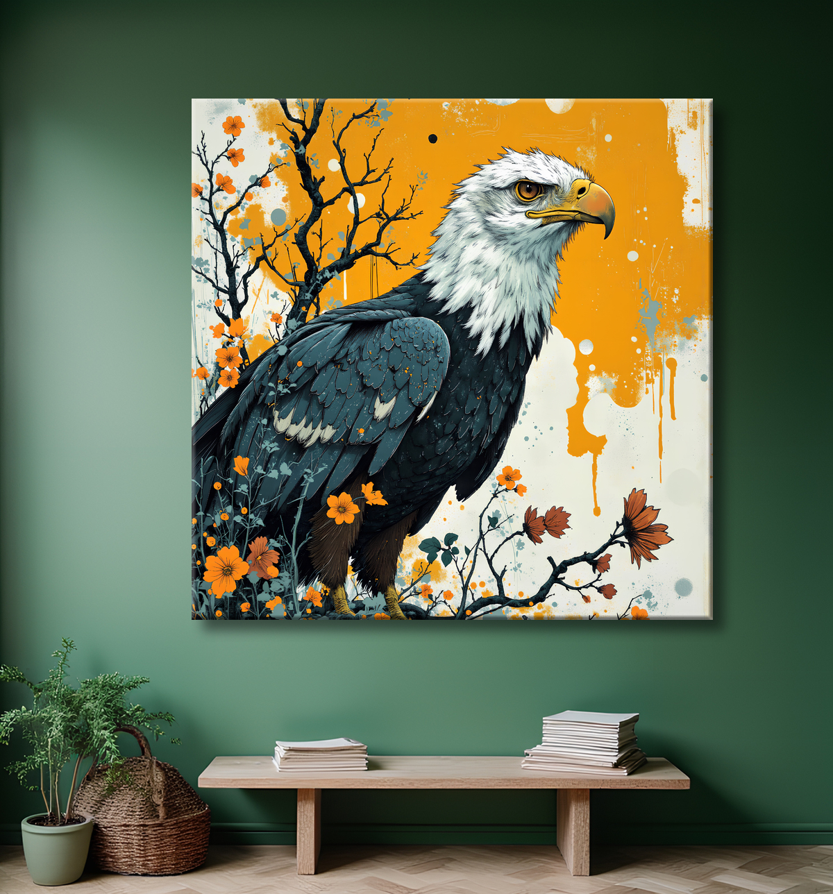 Tableau aigle royal | Peinture animalière contemporaine avec decor