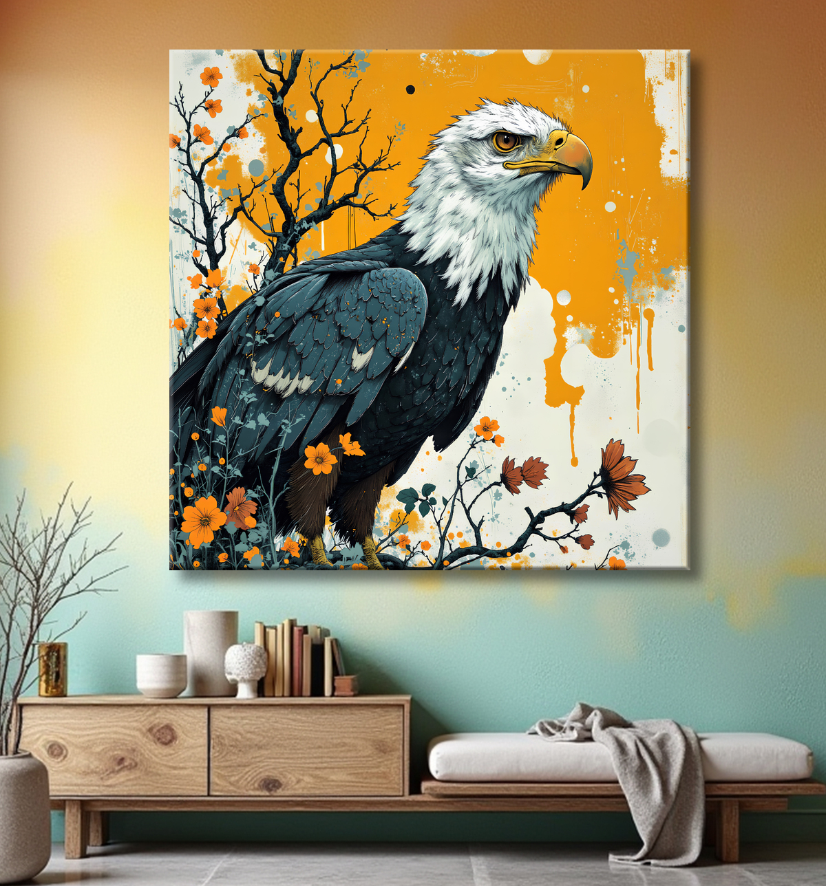 Tableau aigle royal | Peinture animalière contemporaine avec decor