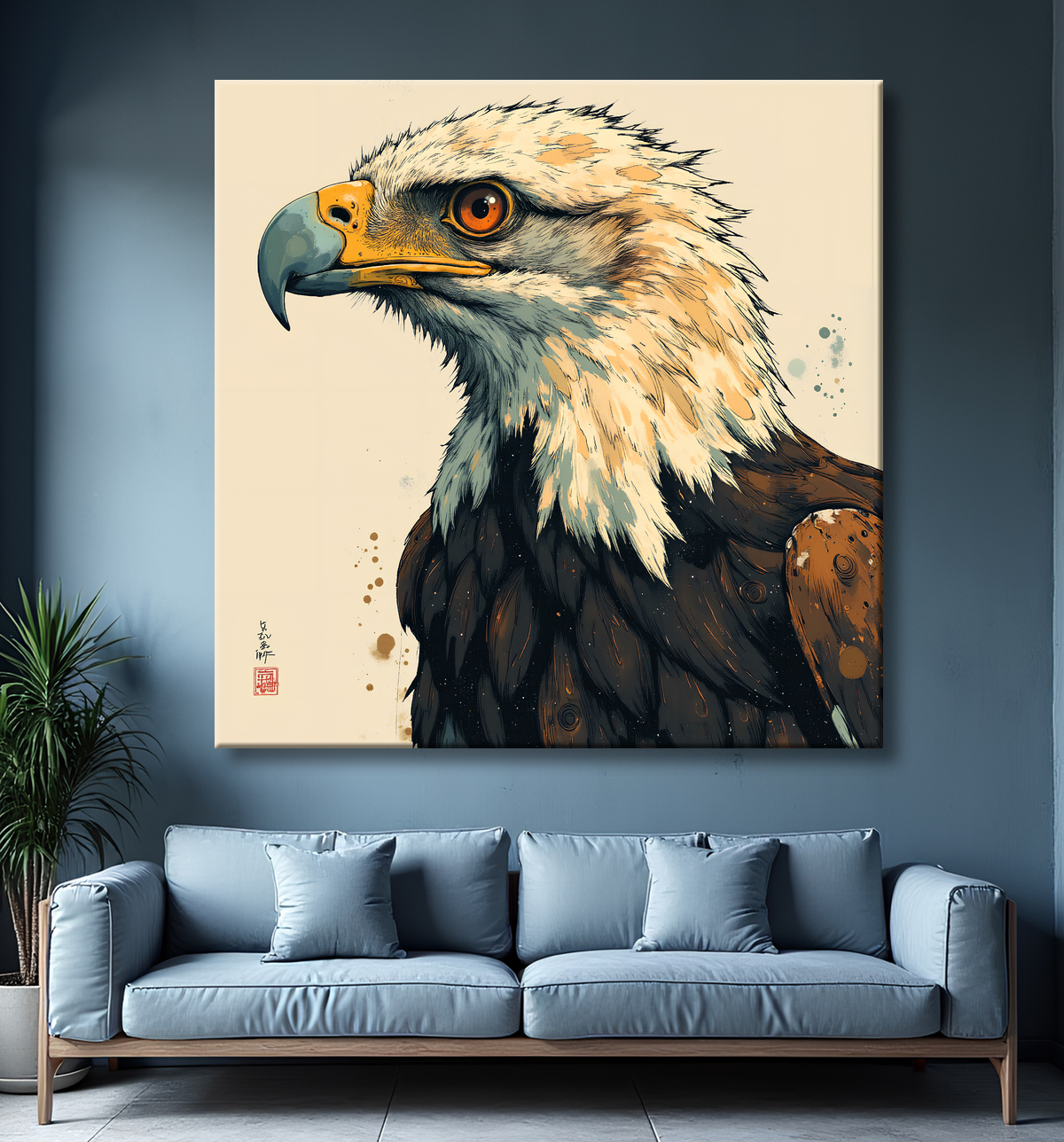 Tableau aigle royal | Peinture animalière contemporaine avec decor