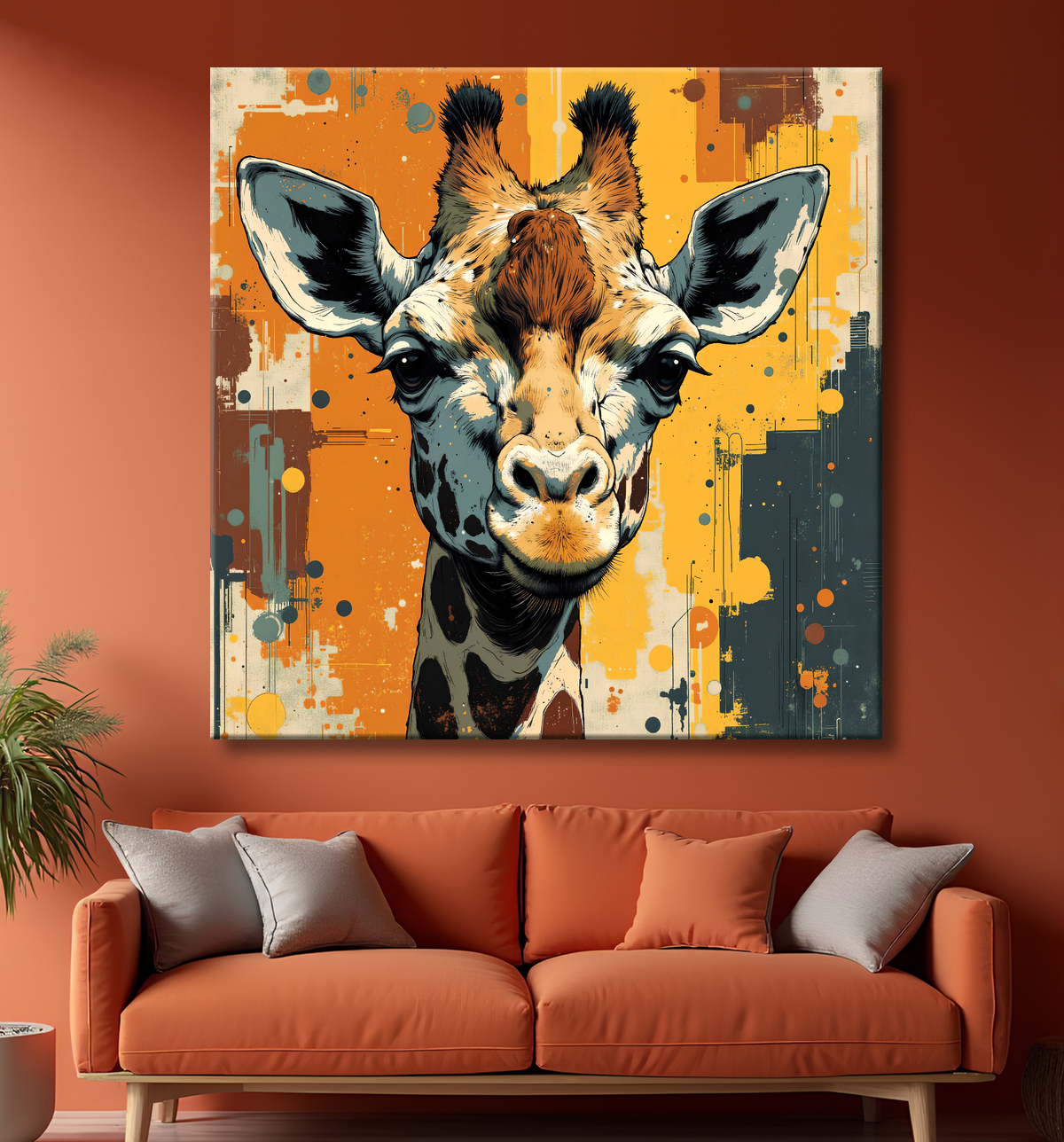 Tableau girafe moderne - Peinture animalière expressive et graphique avec decor
