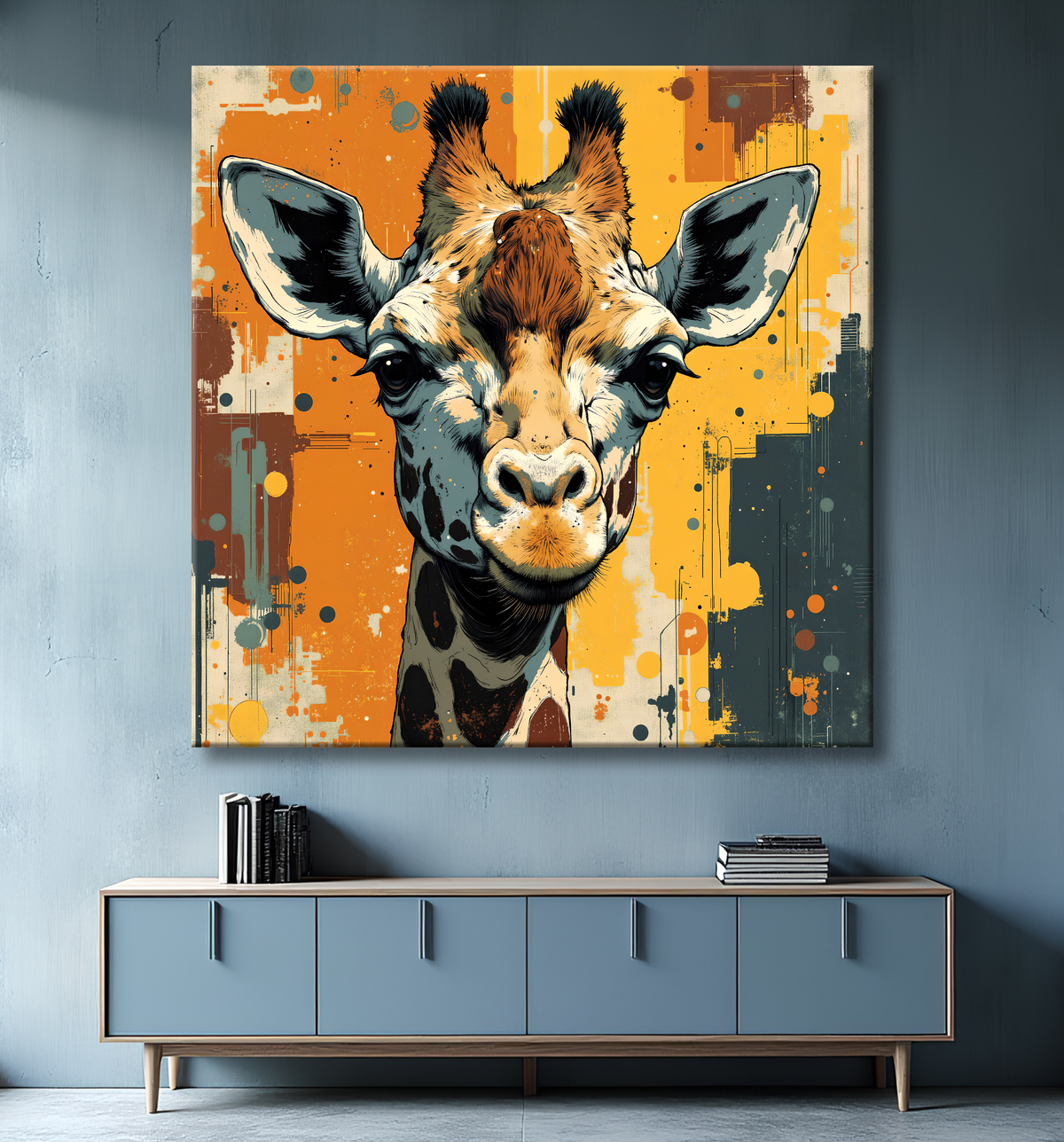 Tableau girafe moderne - Peinture animalière expressive et graphique avec decor
