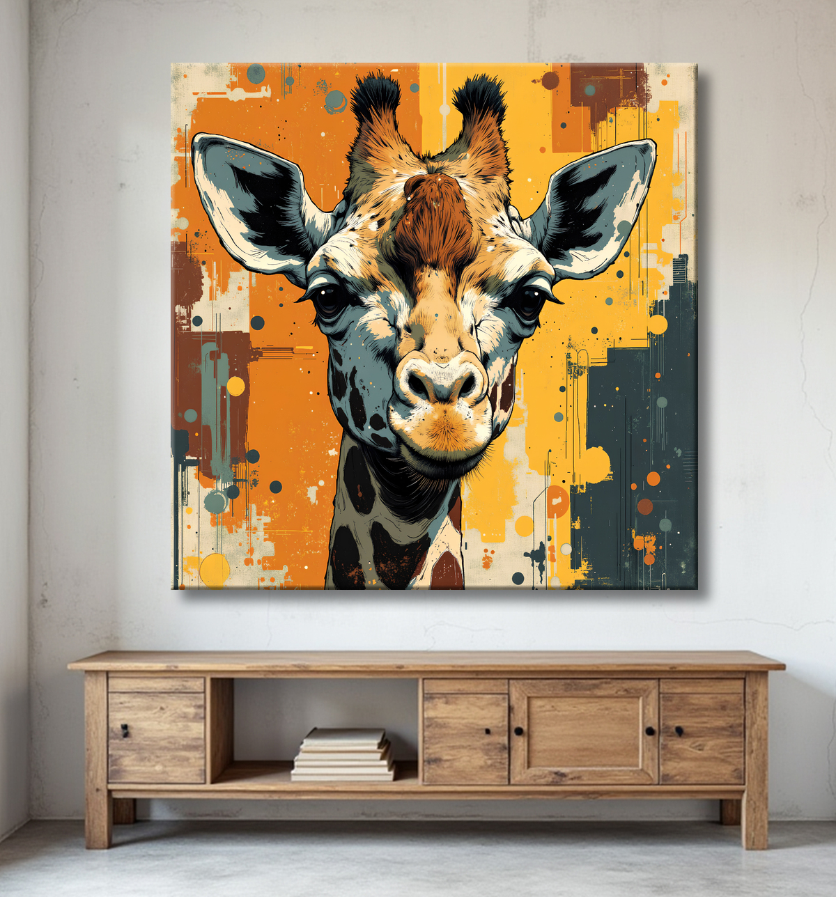 Tableau girafe moderne - Peinture animalière expressive et graphique avec decor