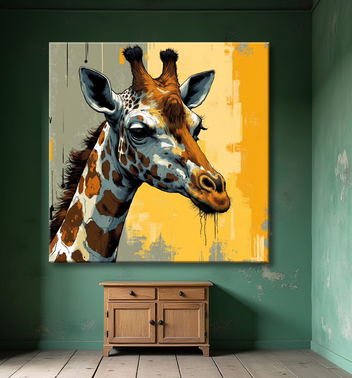 Tableau girafe moderne - Peinture animalière expressive et graphique avec decor
