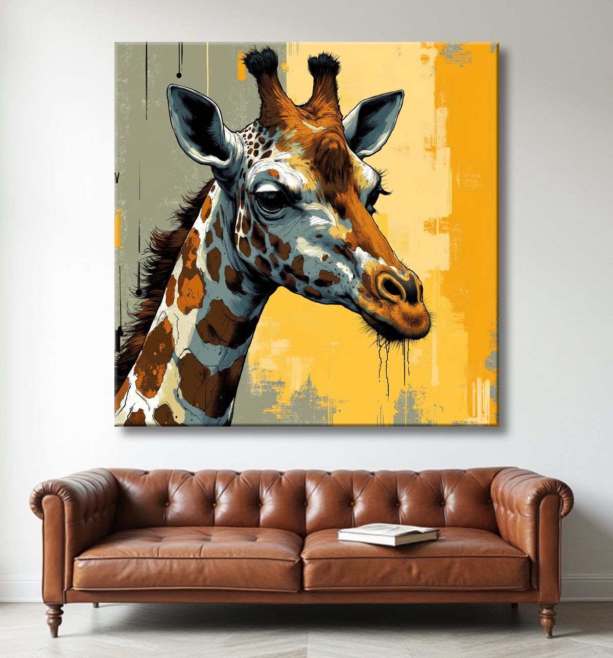 Tableau girafe moderne - Peinture animalière expressive et graphique avec decor