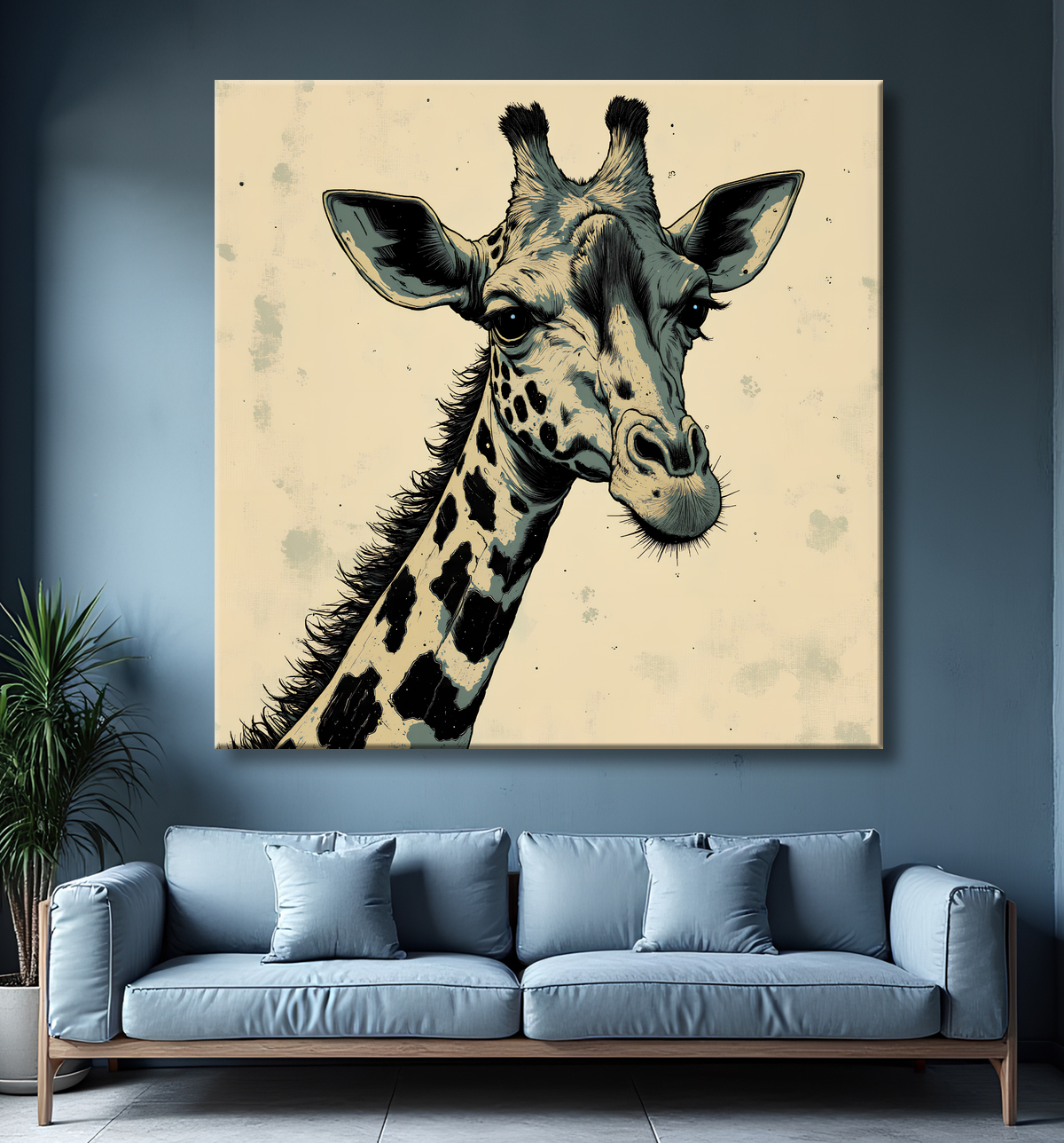 Tableau girafe moderne - Peinture animalière expressive et graphique avec decor