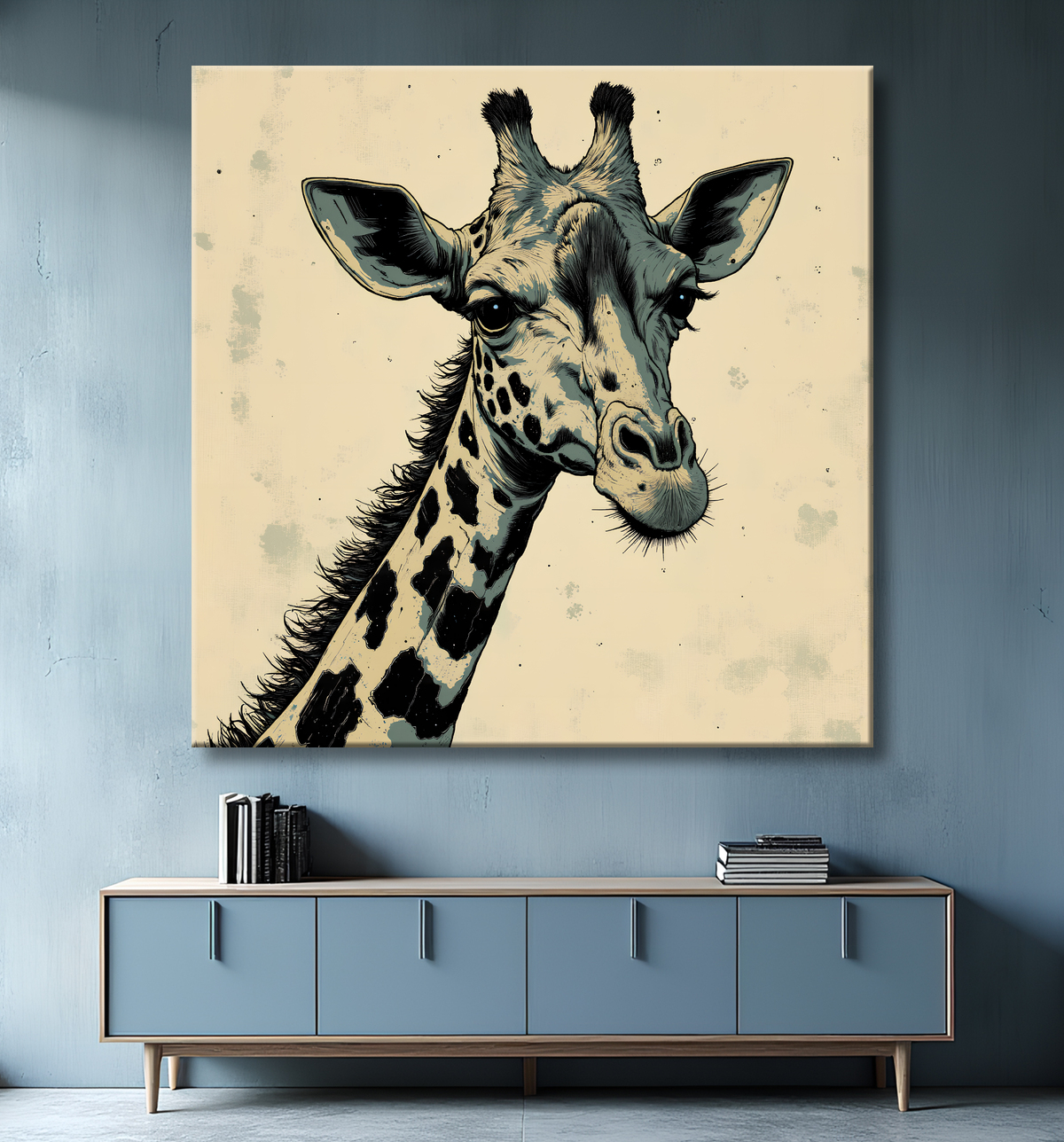 Tableau girafe moderne - Peinture animalière expressive et graphique avec decor