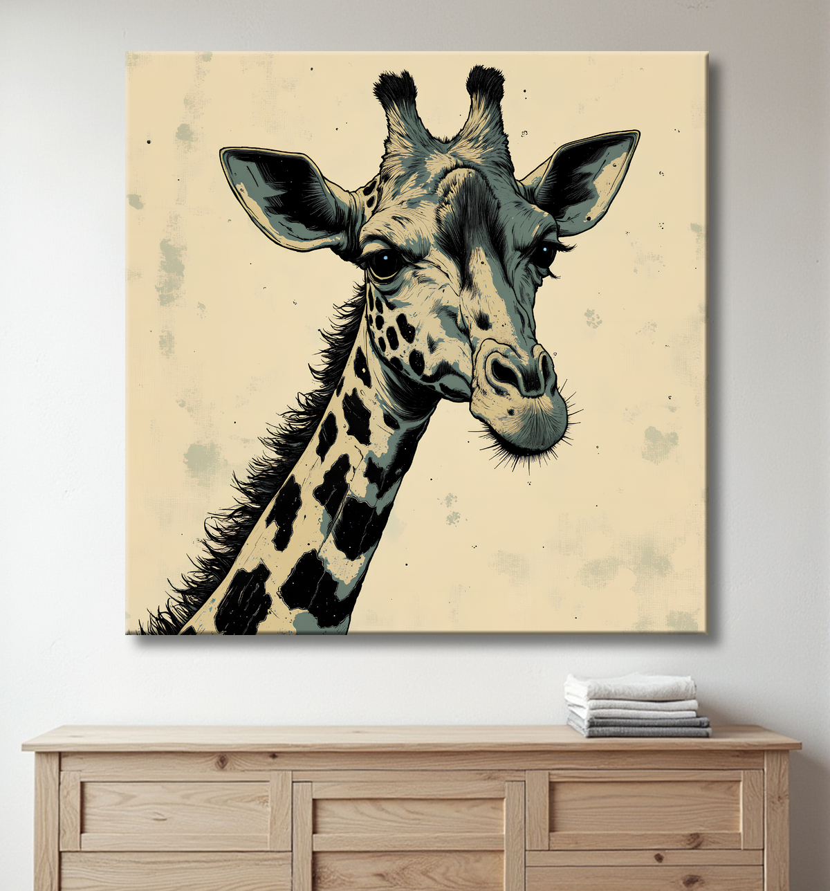 Tableau girafe moderne - Peinture animalière expressive et graphique avec decor