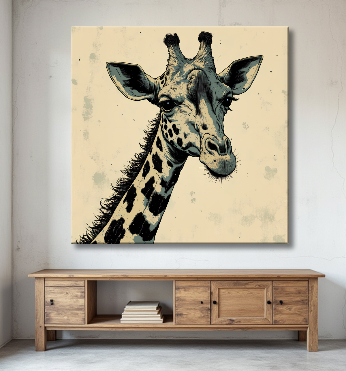 Tableau girafe moderne - Peinture animalière expressive et graphique avec decor