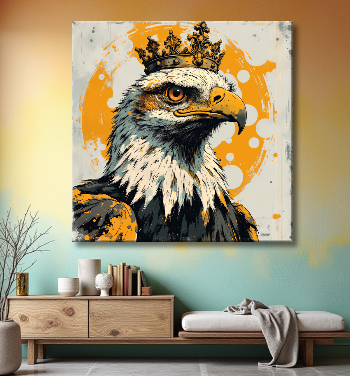 Tableau aigle royal | Peinture animalière contemporaine avec decor