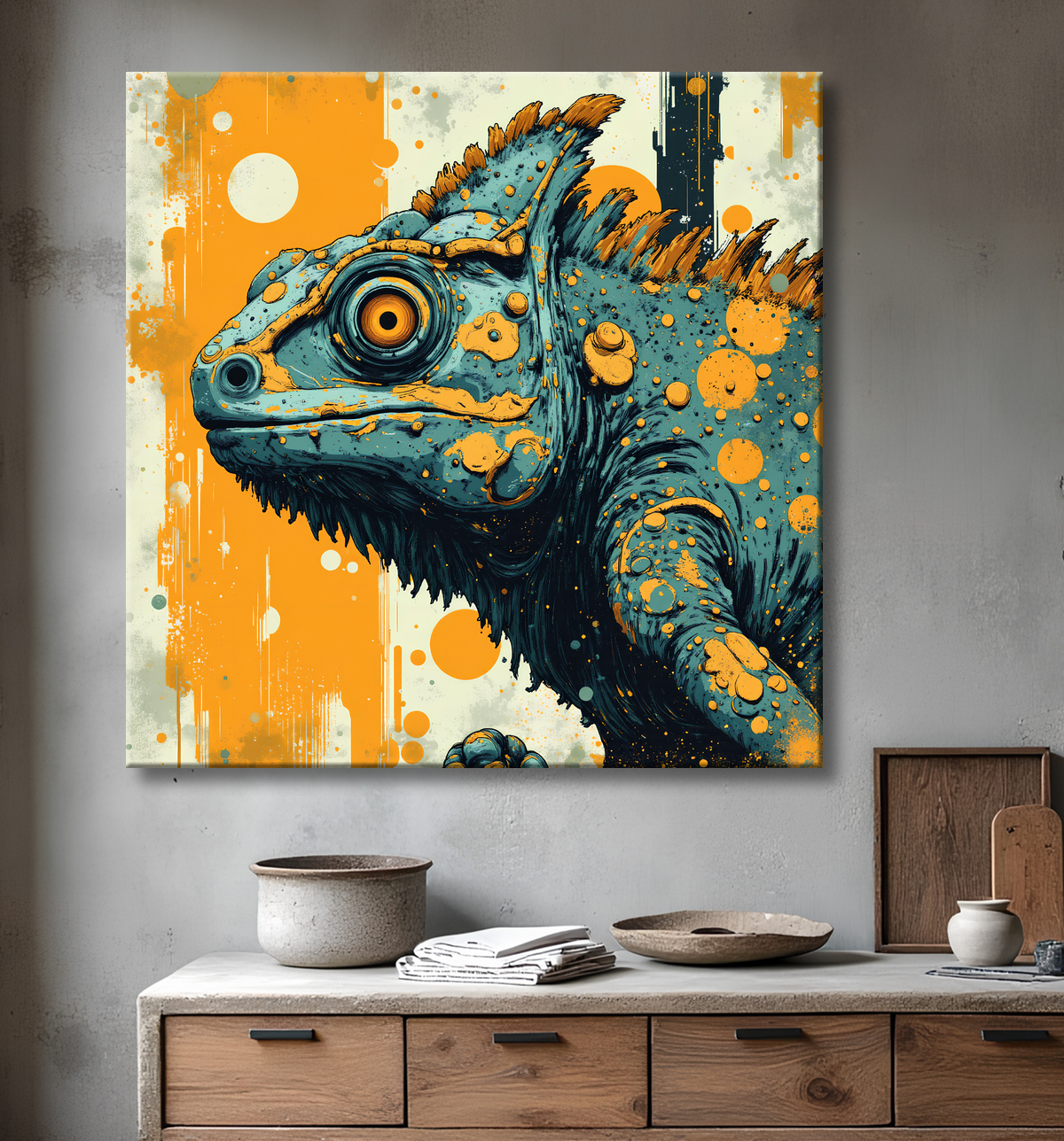 Tableau caméléon - Peinture moderne et expressive avec decor