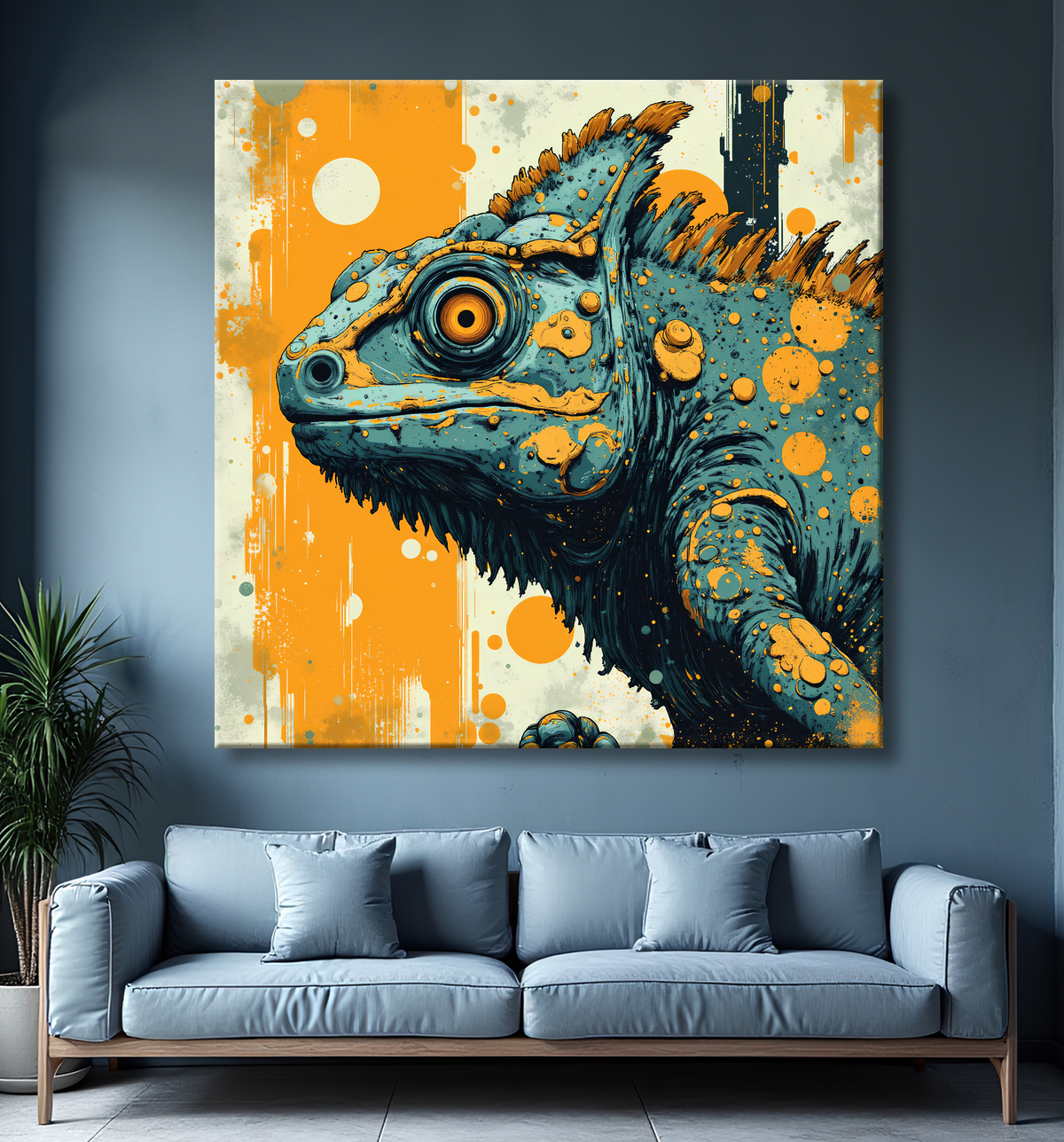 Tableau caméléon - Peinture moderne et expressive avec decor