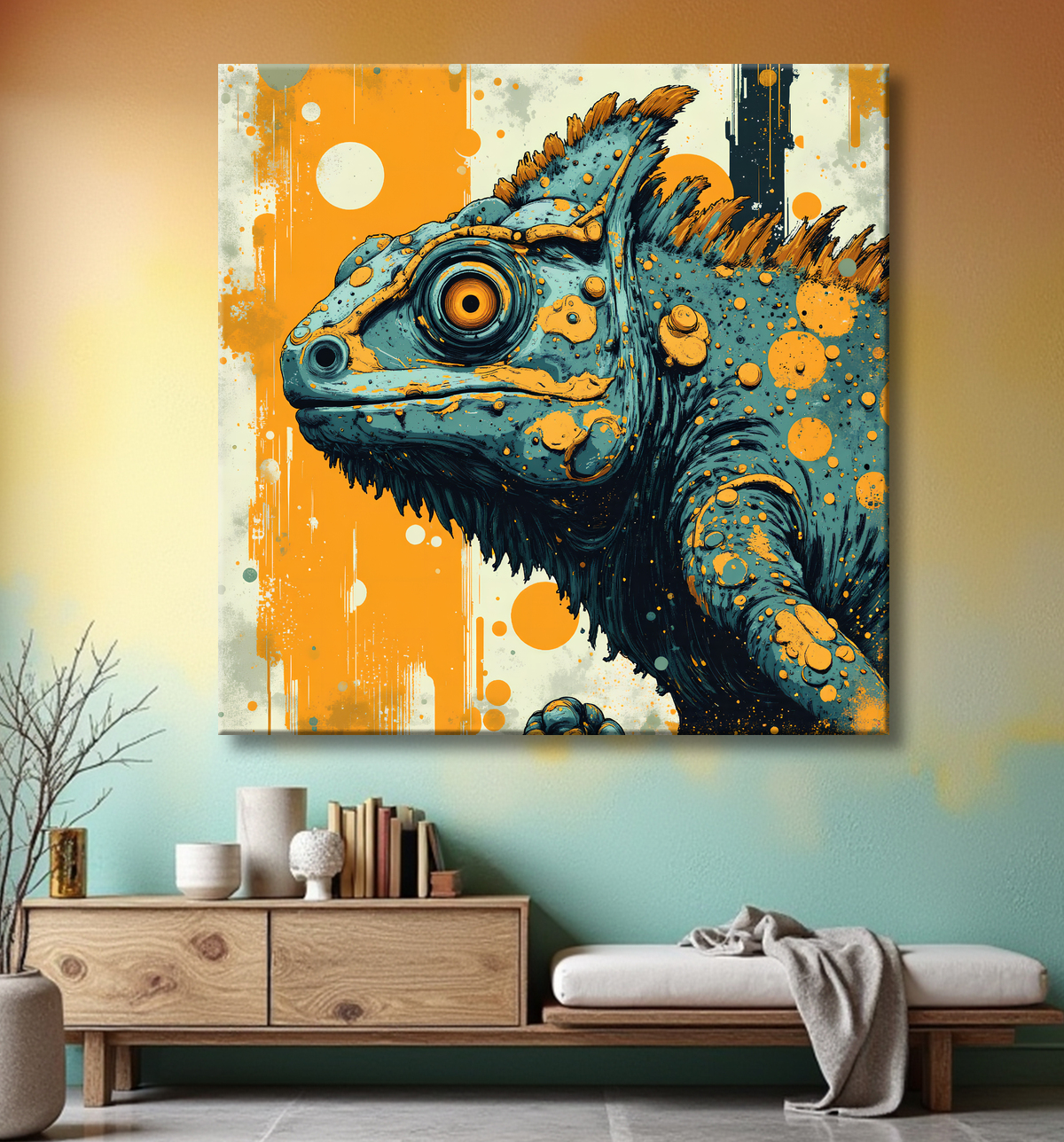 Tableau caméléon - Peinture moderne et expressive avec decor