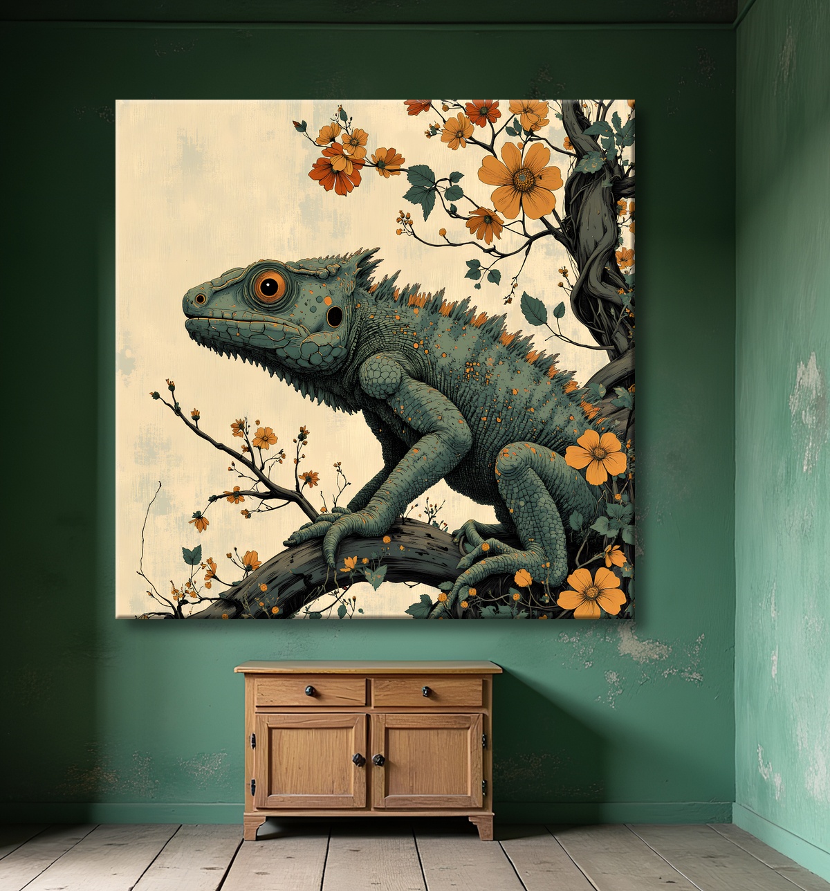 Tableau caméléon - Peinture moderne et expressive avec decor