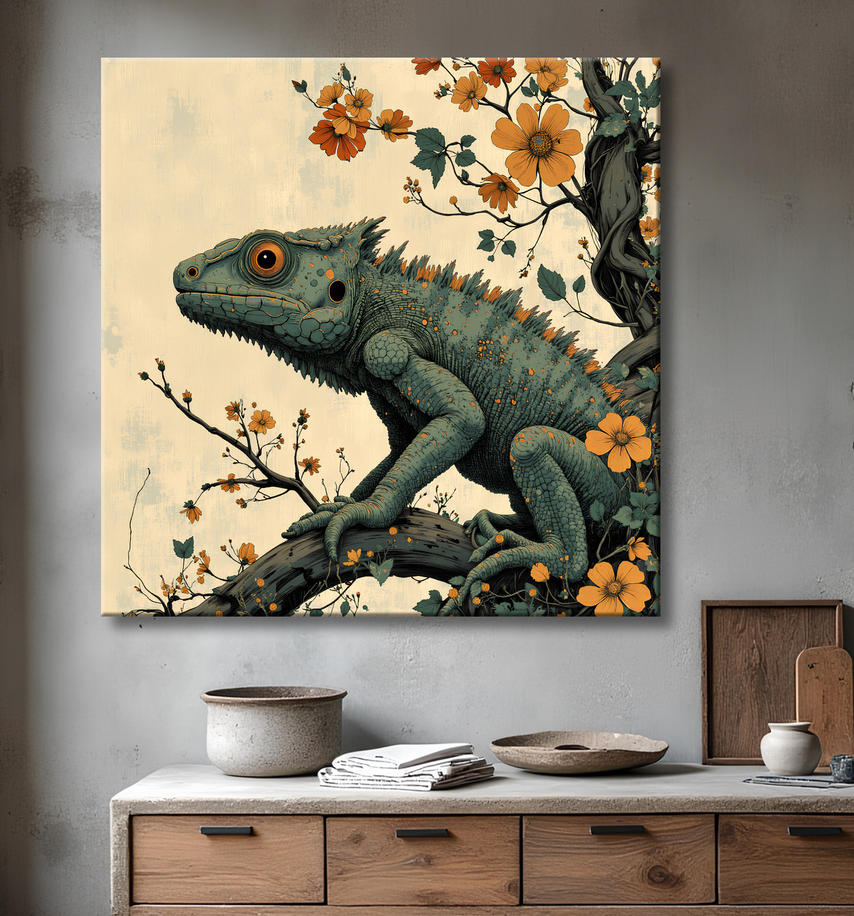 Tableau caméléon - Peinture moderne et expressive avec decor