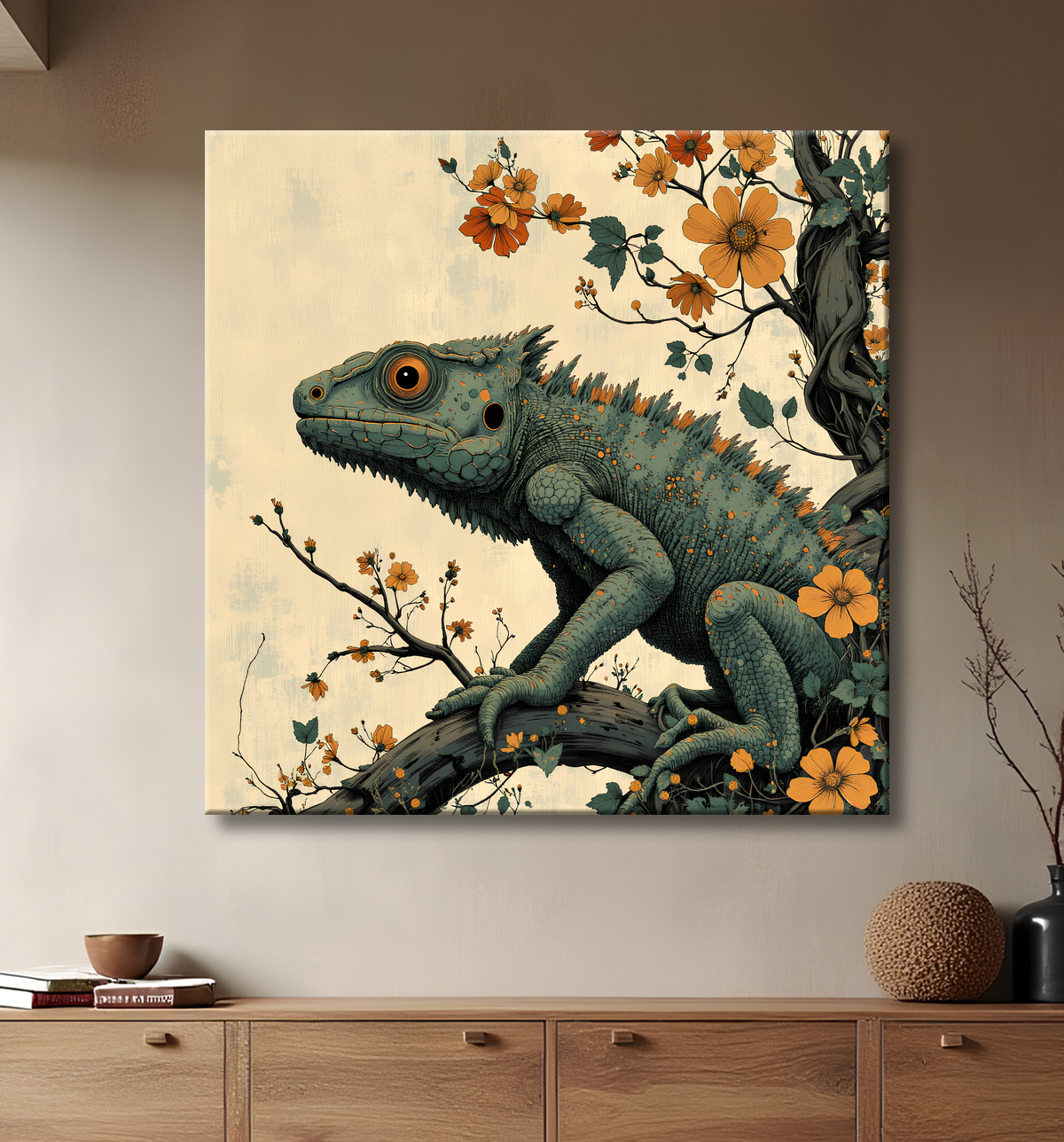 Tableau caméléon - Peinture moderne et expressive avec decor