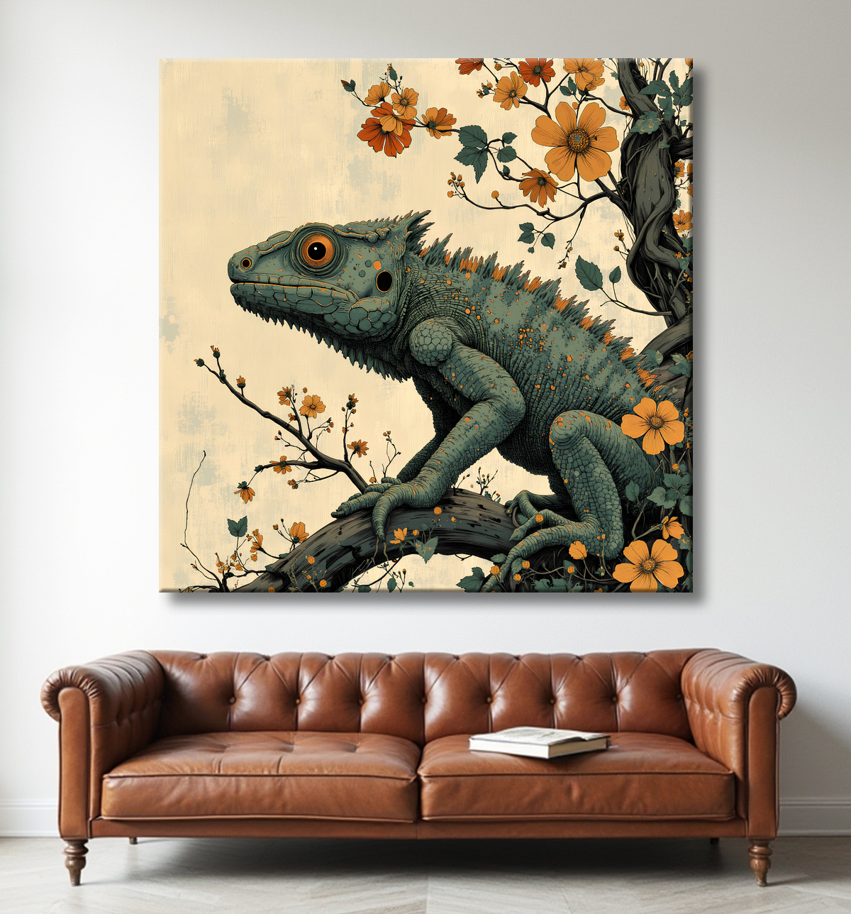 Tableau caméléon - Peinture moderne et expressive avec decor