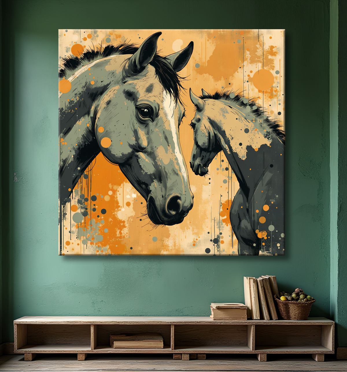 Tableau cheval | Peinture moderne expressive cheval avec decor