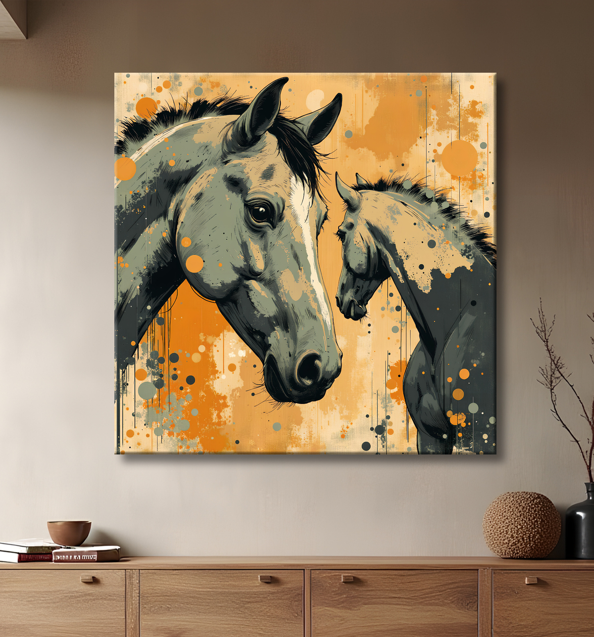 Tableau cheval | Peinture moderne expressive cheval avec decor