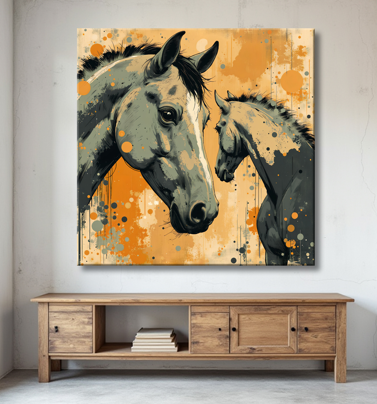 Tableau cheval | Peinture moderne expressive cheval avec decor