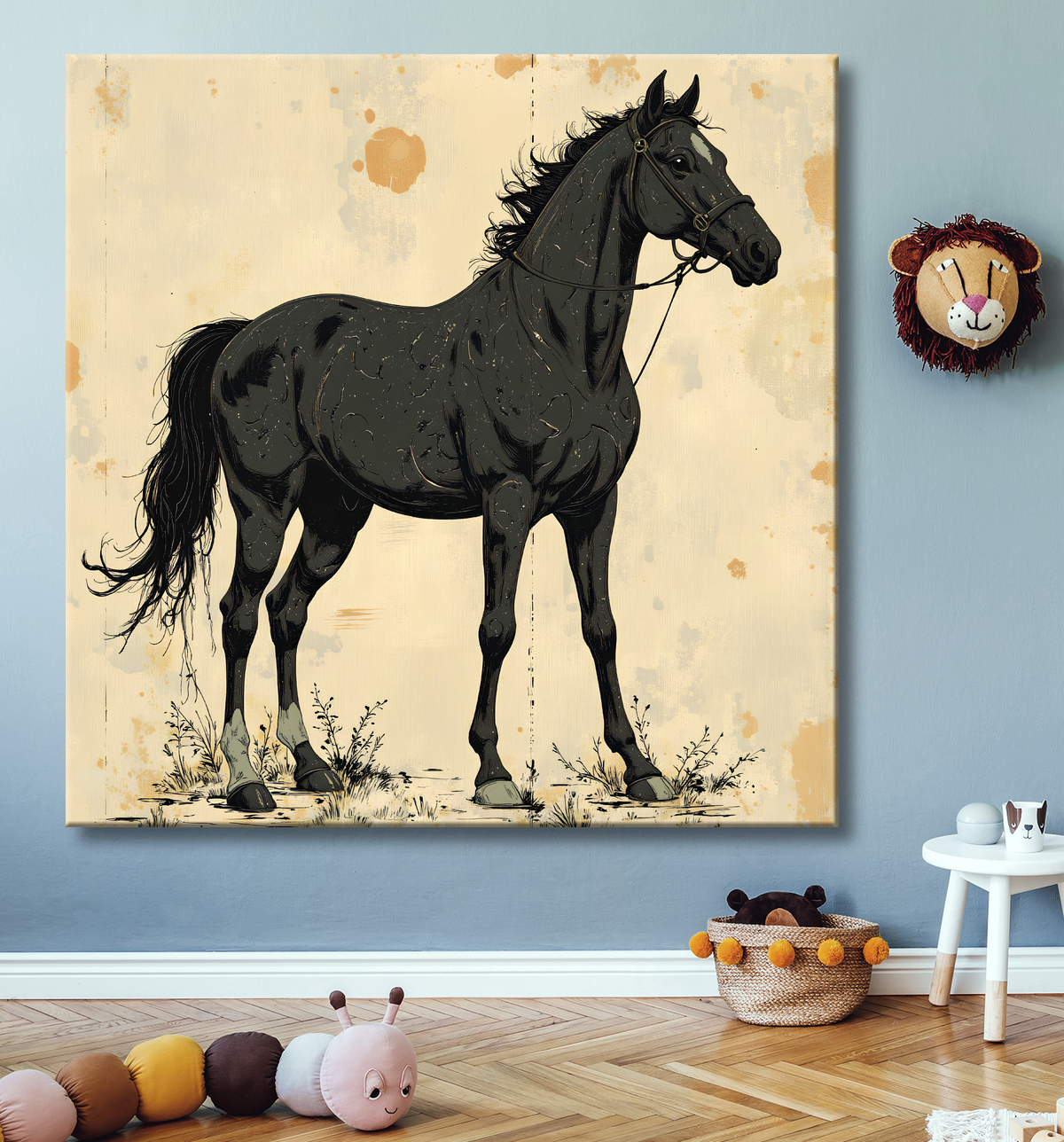 Tableau cheval | Peinture moderne expressive cheval avec decor