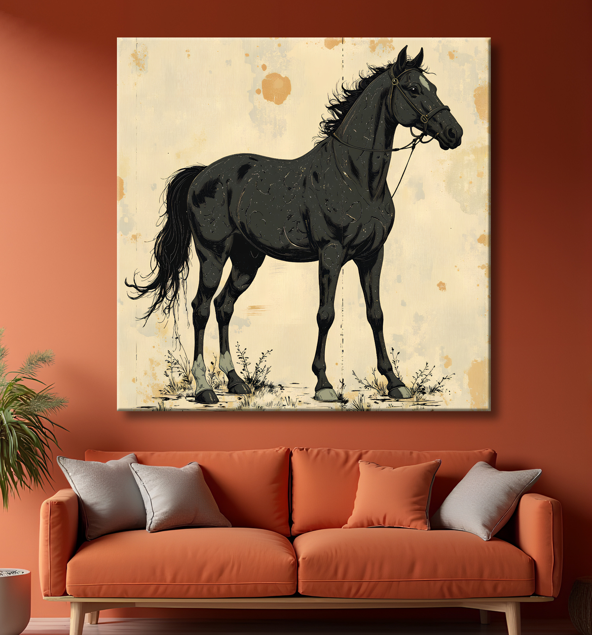 Tableau cheval | Peinture moderne expressive cheval avec decor