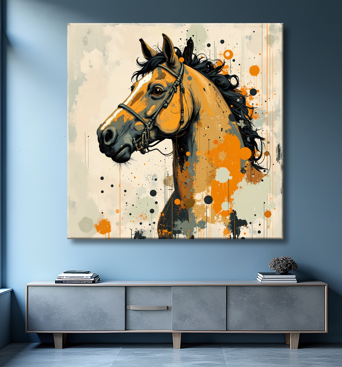 Tableau cheval | Peinture moderne expressive cheval avec decor