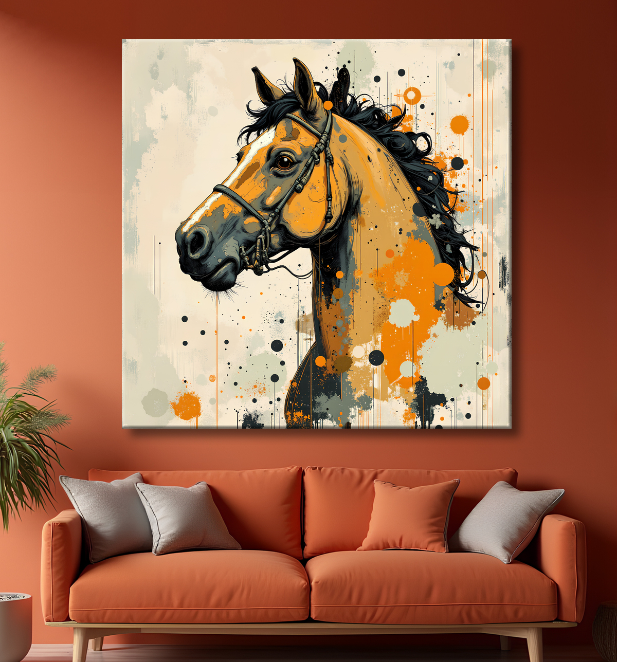 Tableau cheval | Peinture moderne expressive cheval avec decor