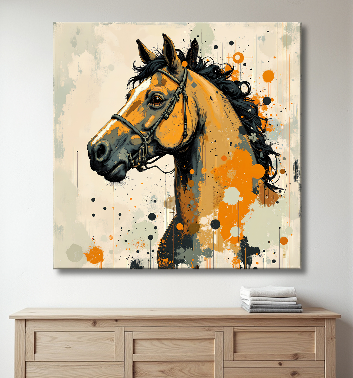 Tableau cheval | Peinture moderne expressive cheval avec decor