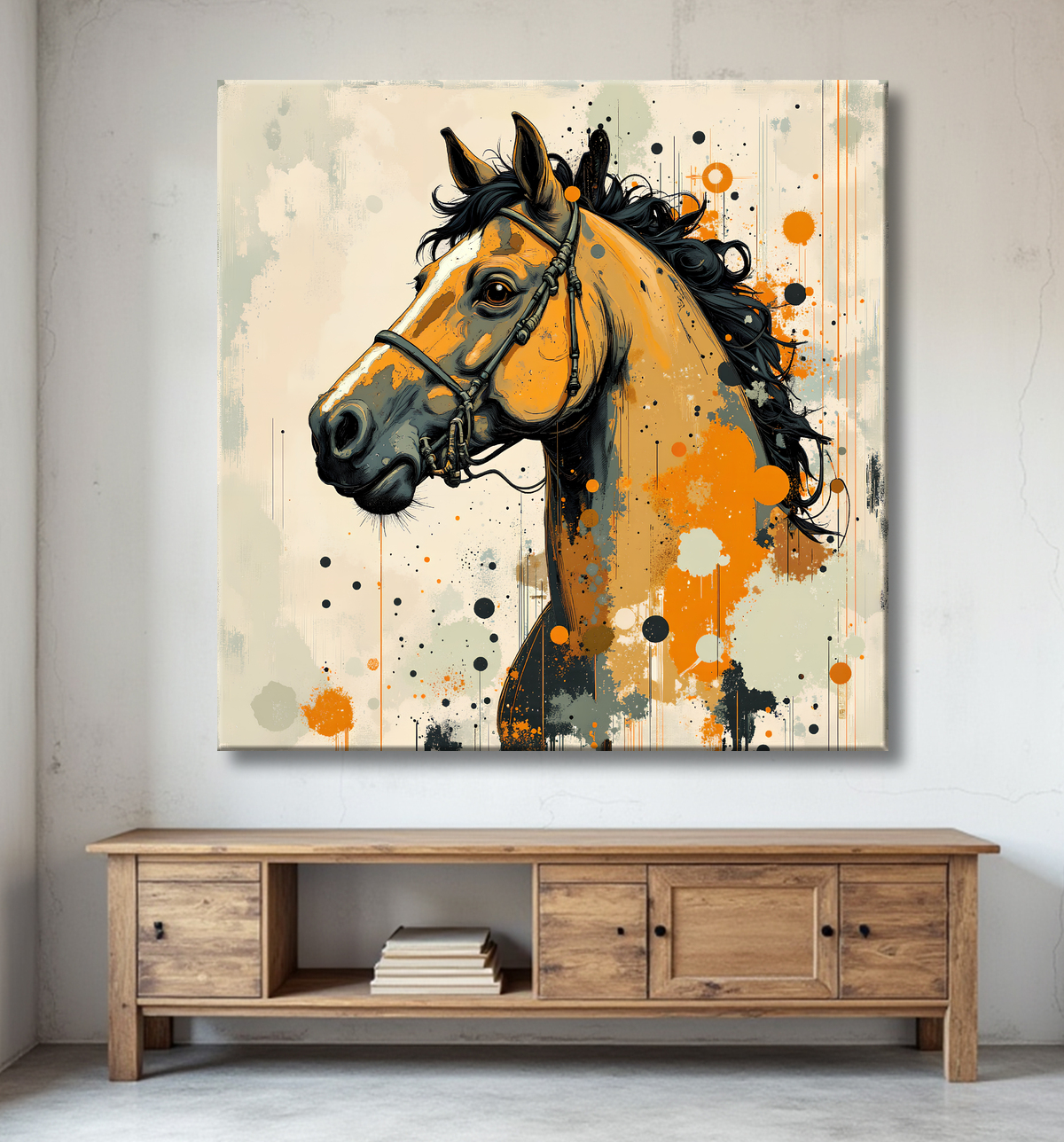 Tableau cheval | Peinture moderne expressive cheval avec decor