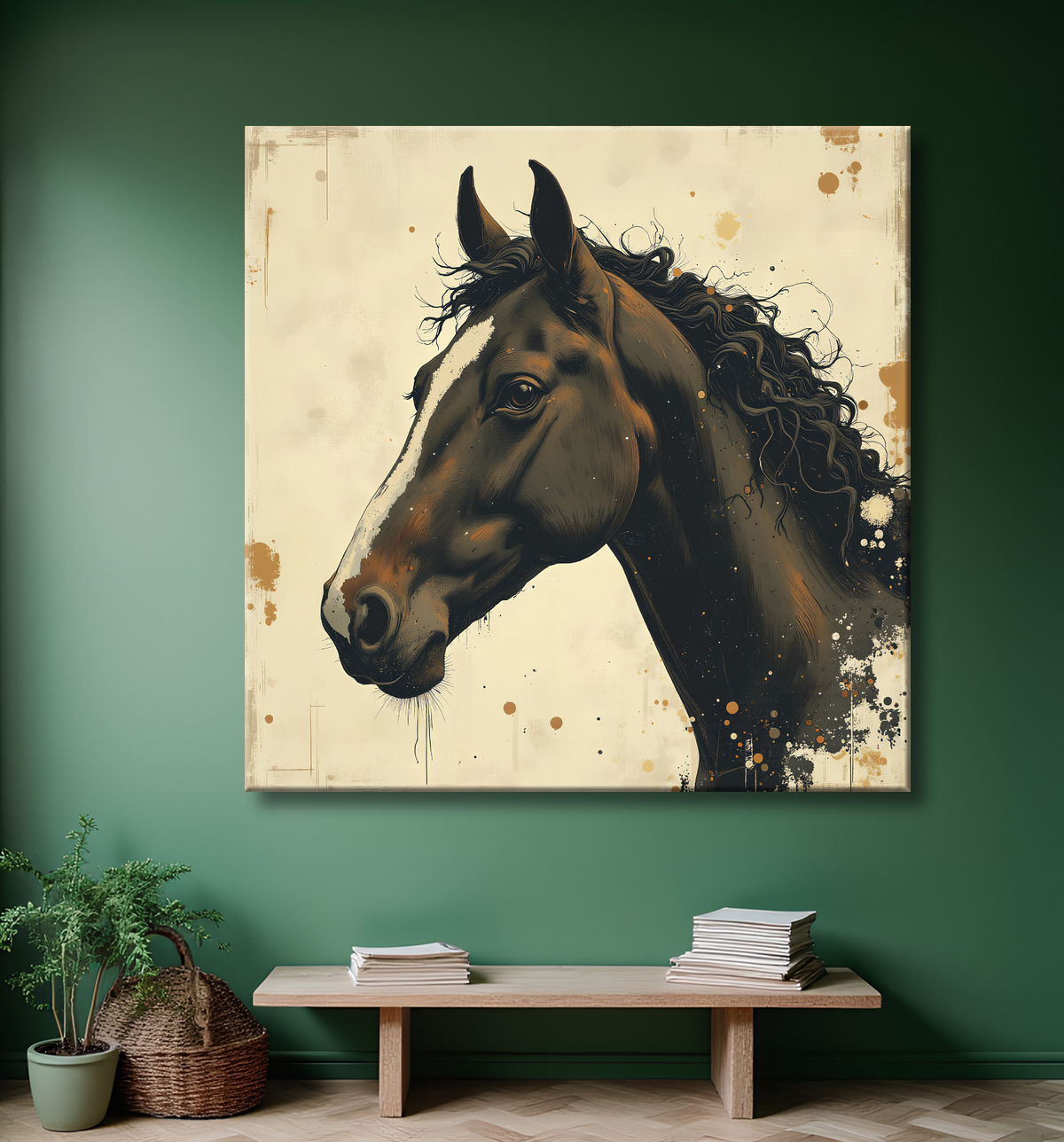 Tableau cheval | Peinture moderne expressive cheval avec decor