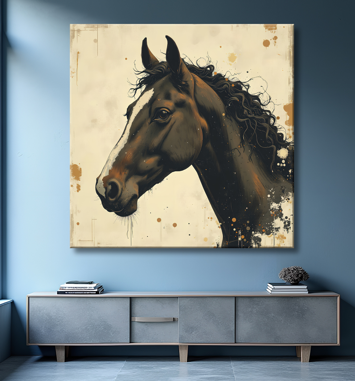 Tableau cheval | Peinture moderne expressive cheval avec decor