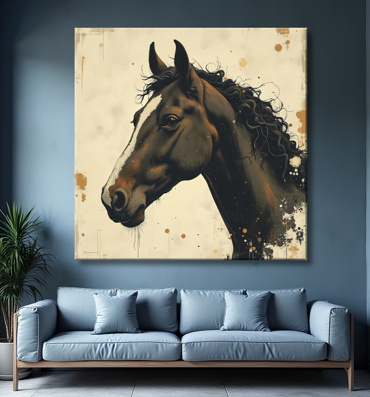 Tableau cheval | Peinture moderne expressive cheval avec decor