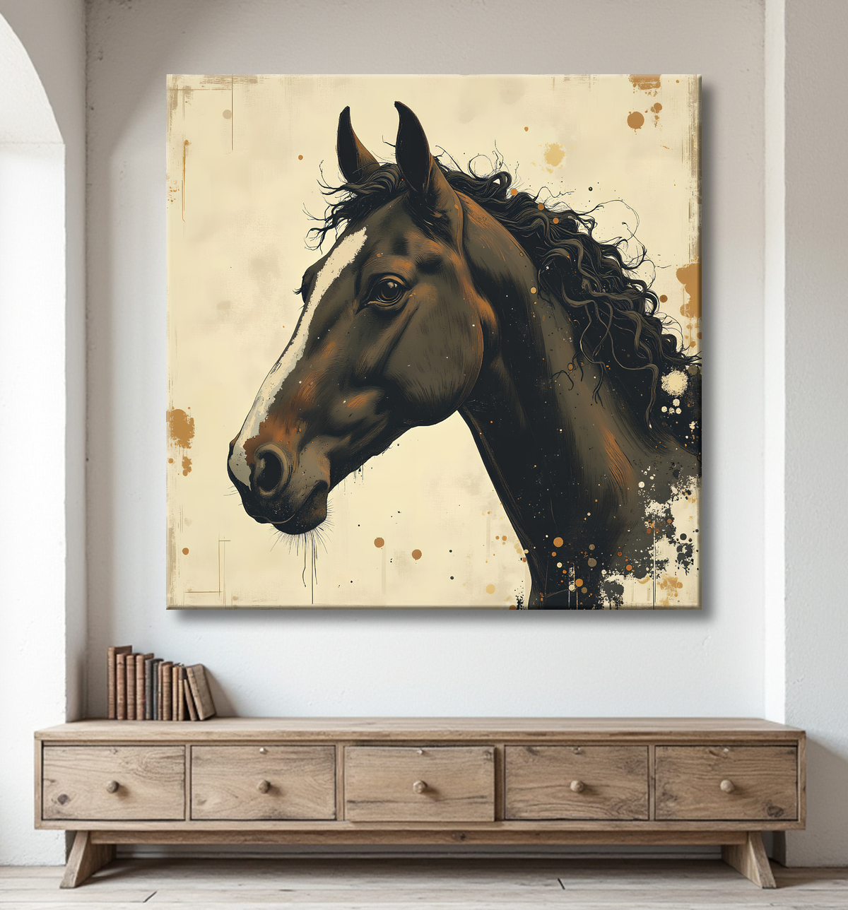 Tableau cheval | Peinture moderne expressive cheval avec decor
