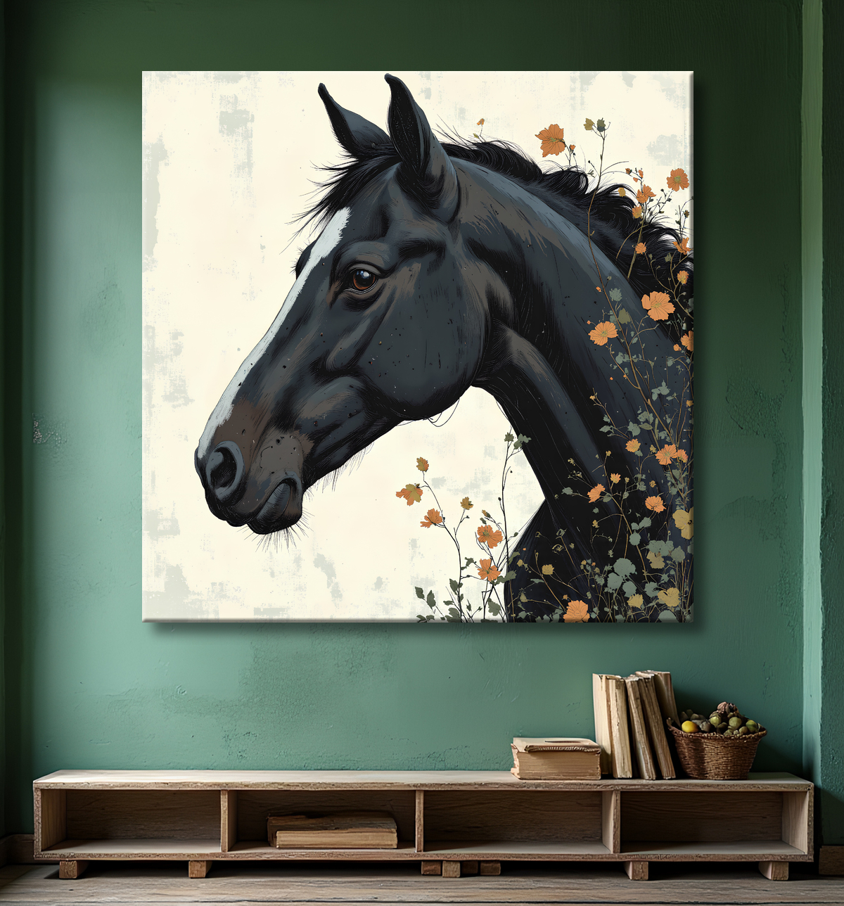 Tableau cheval | Peinture moderne expressive cheval avec decor