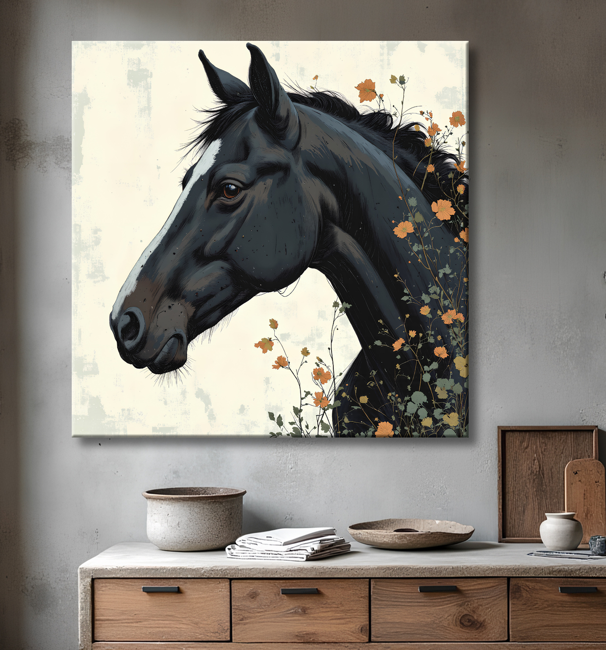Tableau cheval | Peinture moderne expressive cheval avec decor