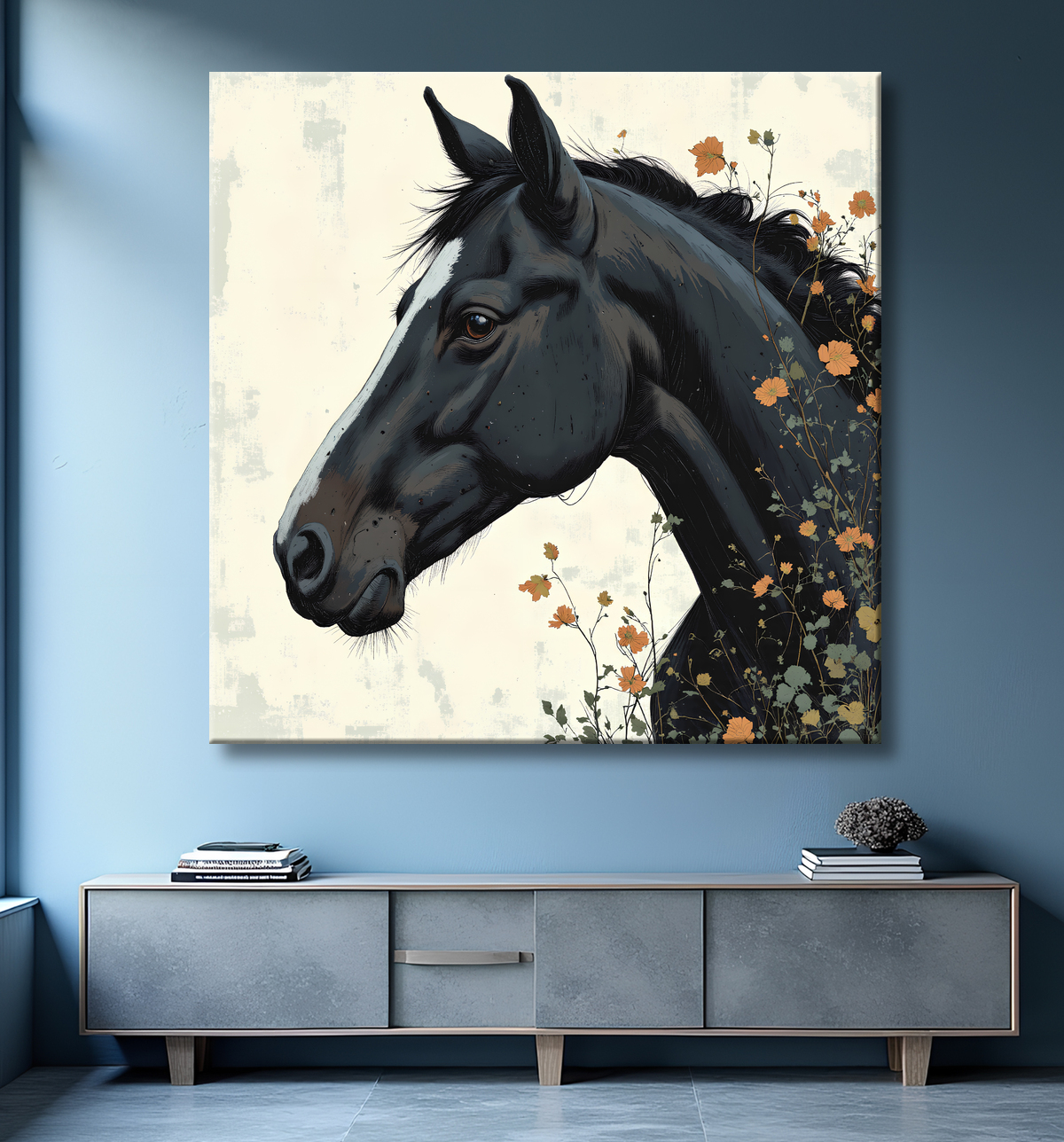 Tableau cheval | Peinture moderne expressive cheval avec decor