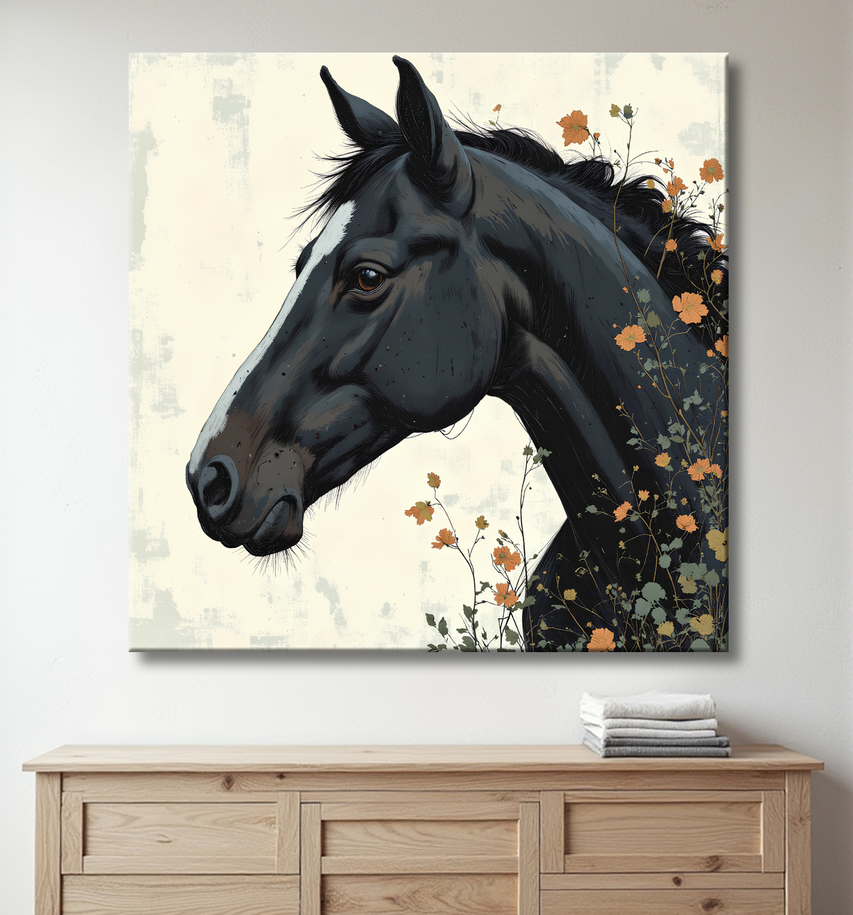 Tableau cheval | Peinture moderne expressive cheval avec decor