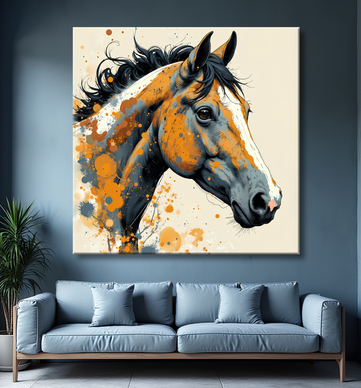 Tableau cheval | Peinture moderne expressive cheval avec decor
