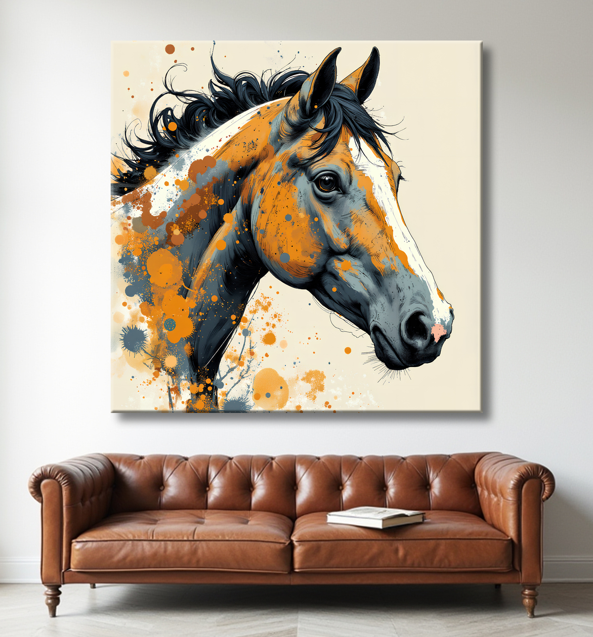 Tableau cheval | Peinture moderne expressive cheval avec decor