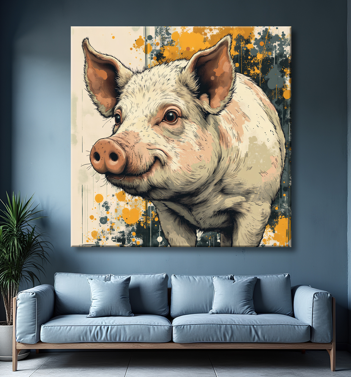 Tableau cochon - Peinture moderne et expressive avec decor