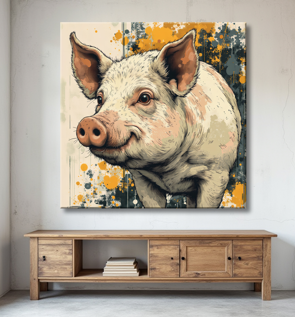 Tableau cochon - Peinture moderne et expressive avec decor