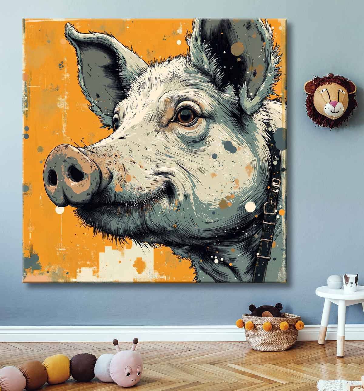 Tableau cochon - Peinture moderne et expressive avec decor
