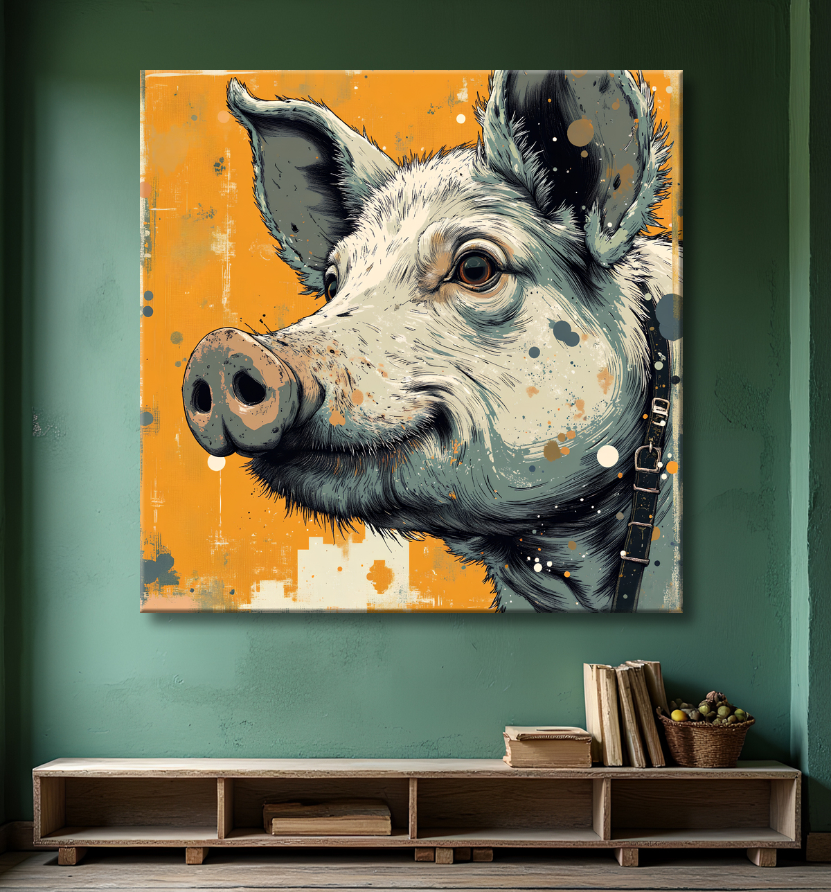 Tableau cochon - Peinture moderne et expressive avec decor