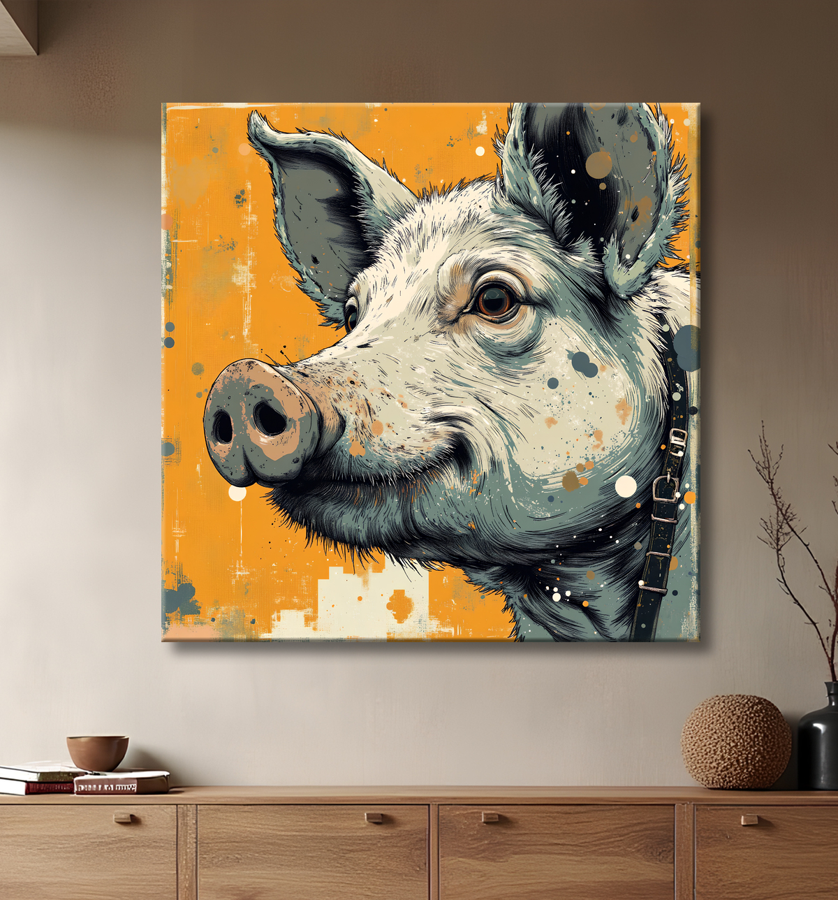 Tableau cochon - Peinture moderne et expressive avec decor